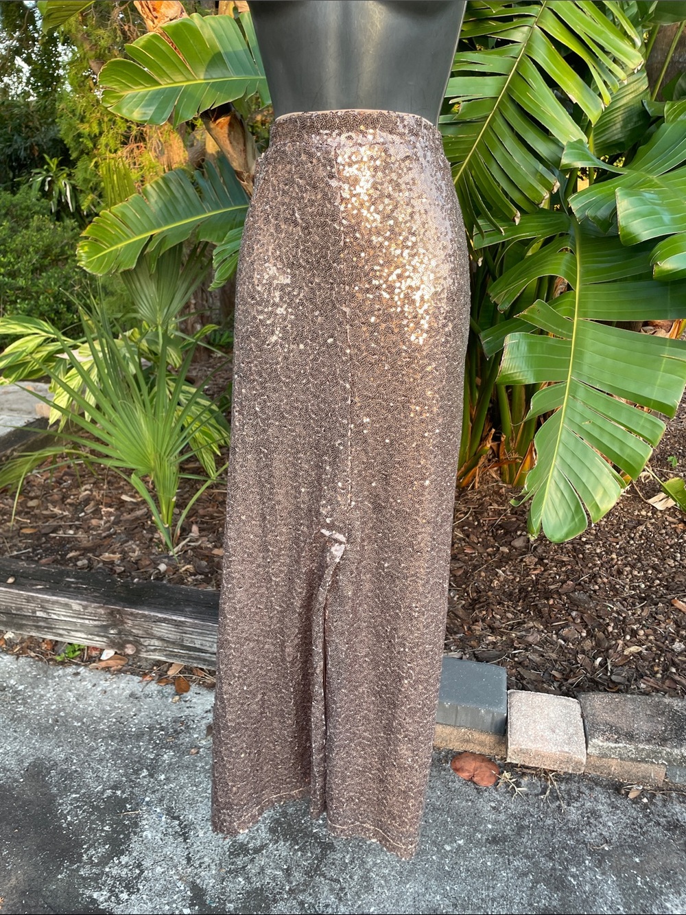 Eloquii rose, gold sequin maxi skirt